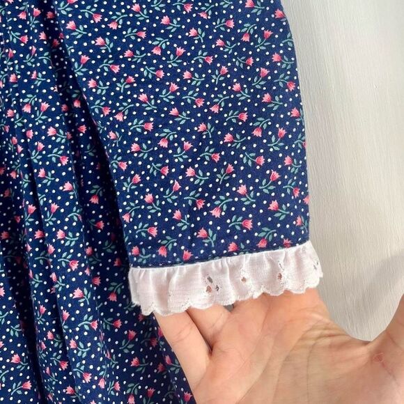 Vintage Handmade Floral Cotton Cottage Prairie Dress w/ Matching Bonnet XS 0 2 4 - Picture 4 of 7